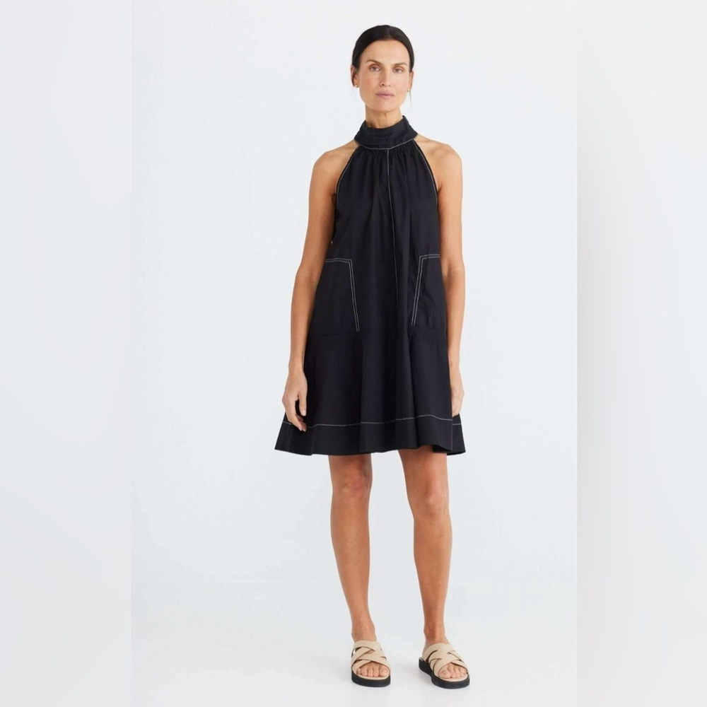 Brave + True Black Halter Neck Rose All Day Dress Large NWT